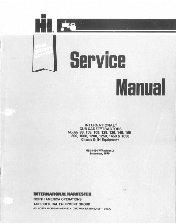 Product picture IH International 86 108 109 128 129 149  169 Service Manual